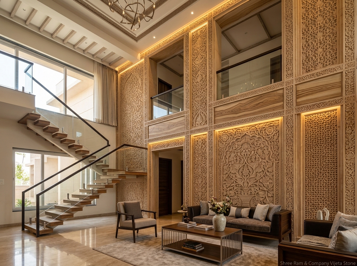 Palatial Sandstone Elevation Facade Architectural Handcrafted Natural Stone Carving - Shree Ram & Company Jaipur - View 2