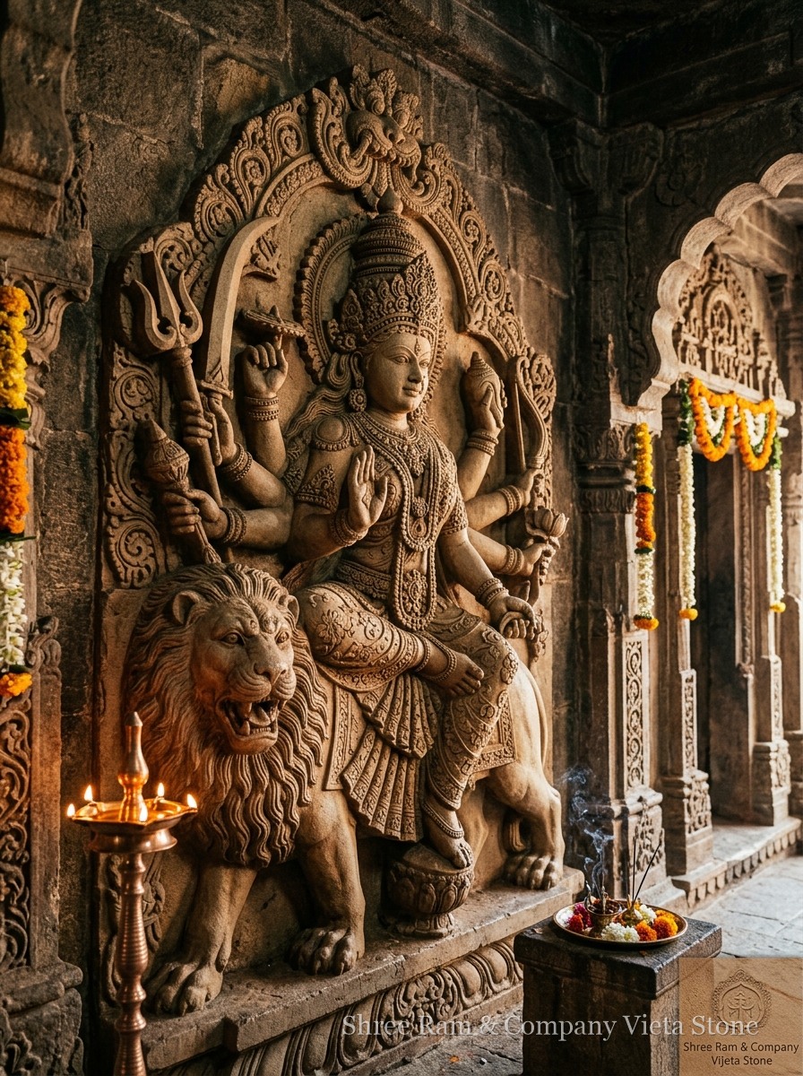 Durga Mata Ji Stone Art & Mural Architectural Handcrafted Natural Stone Carving - Shree Ram & Company Jaipur - View 1