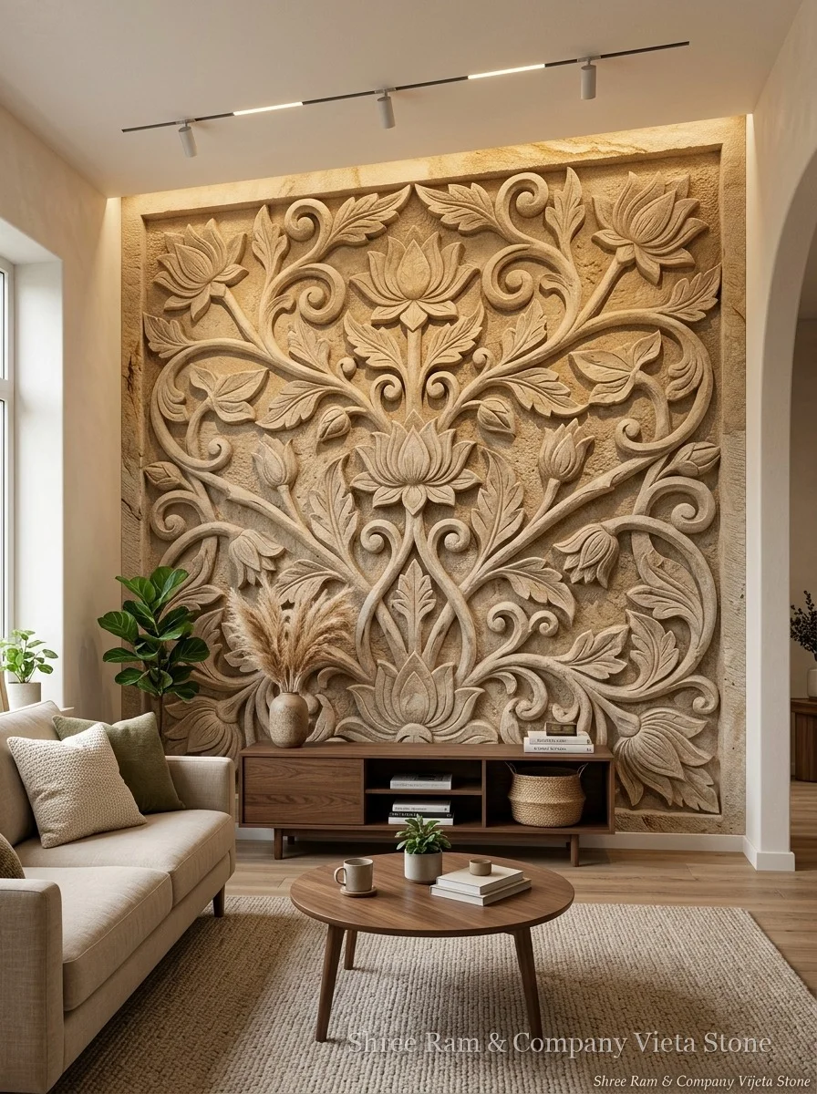 Floral Stone Art Architectural Handcrafted Natural Stone Carving - Shree Ram & Company Jaipur - View 1