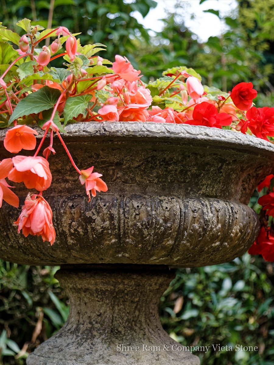 Garden Articles - Hand-carved sandstone planter urn and garden decor - Shree Ram & Company Vijeta Stone