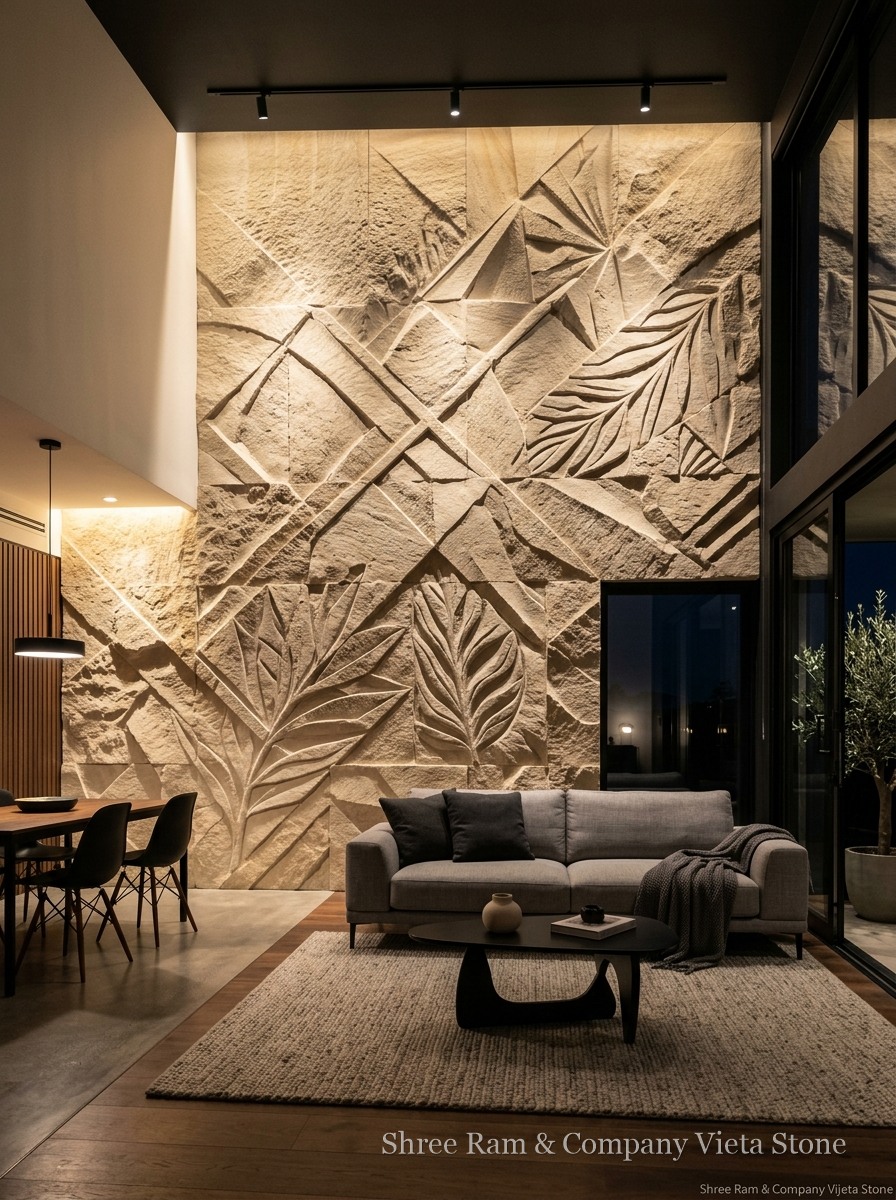 Stone Carving - Handcrafted architectural natural sandstone relief wall - Shree Ram & Company Vijeta Stone