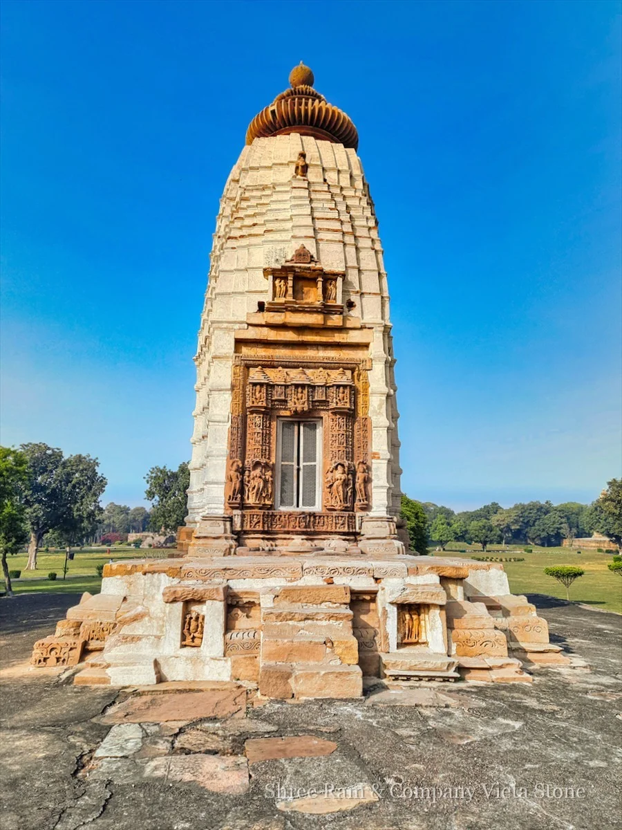 Stone Temple - Sacred Pink Sandstone Bansi Paharpur outdoor mandir shikhara - Shree Ram & Company Vijeta Stone